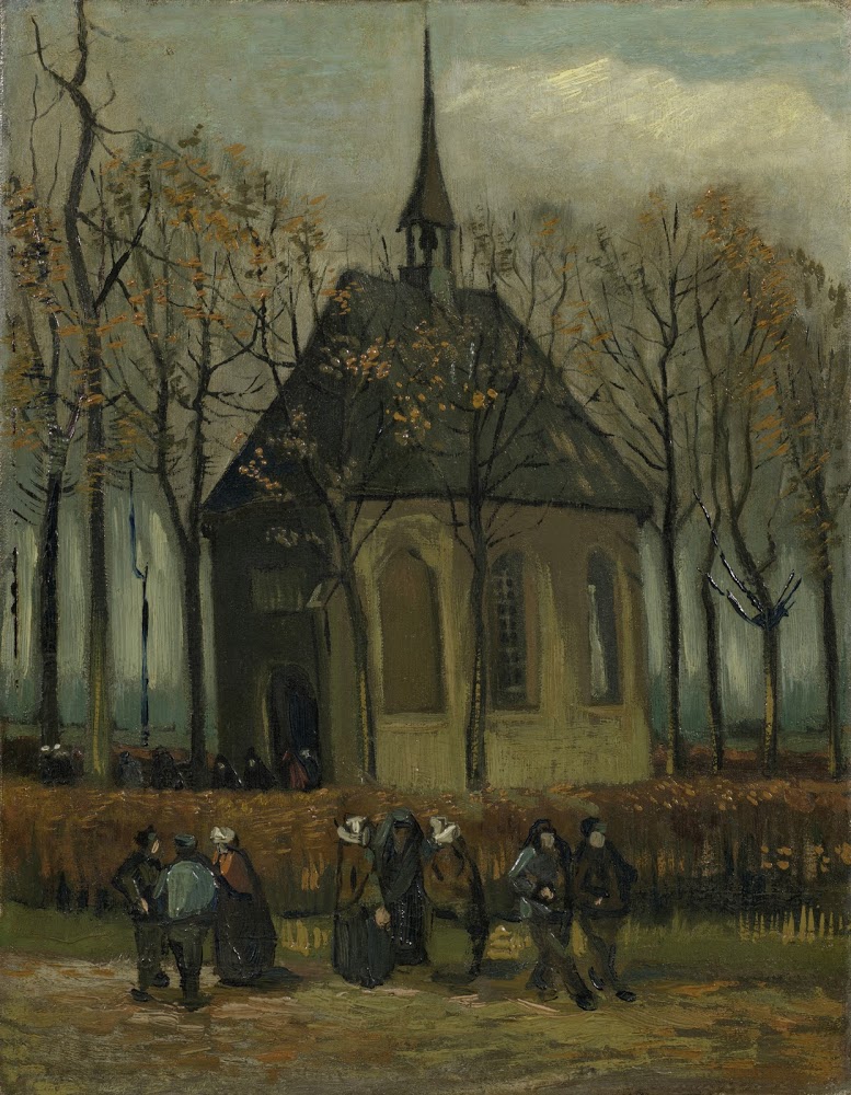 Паства выходит из реформистской церкви в Ньюнене, Ван Гог